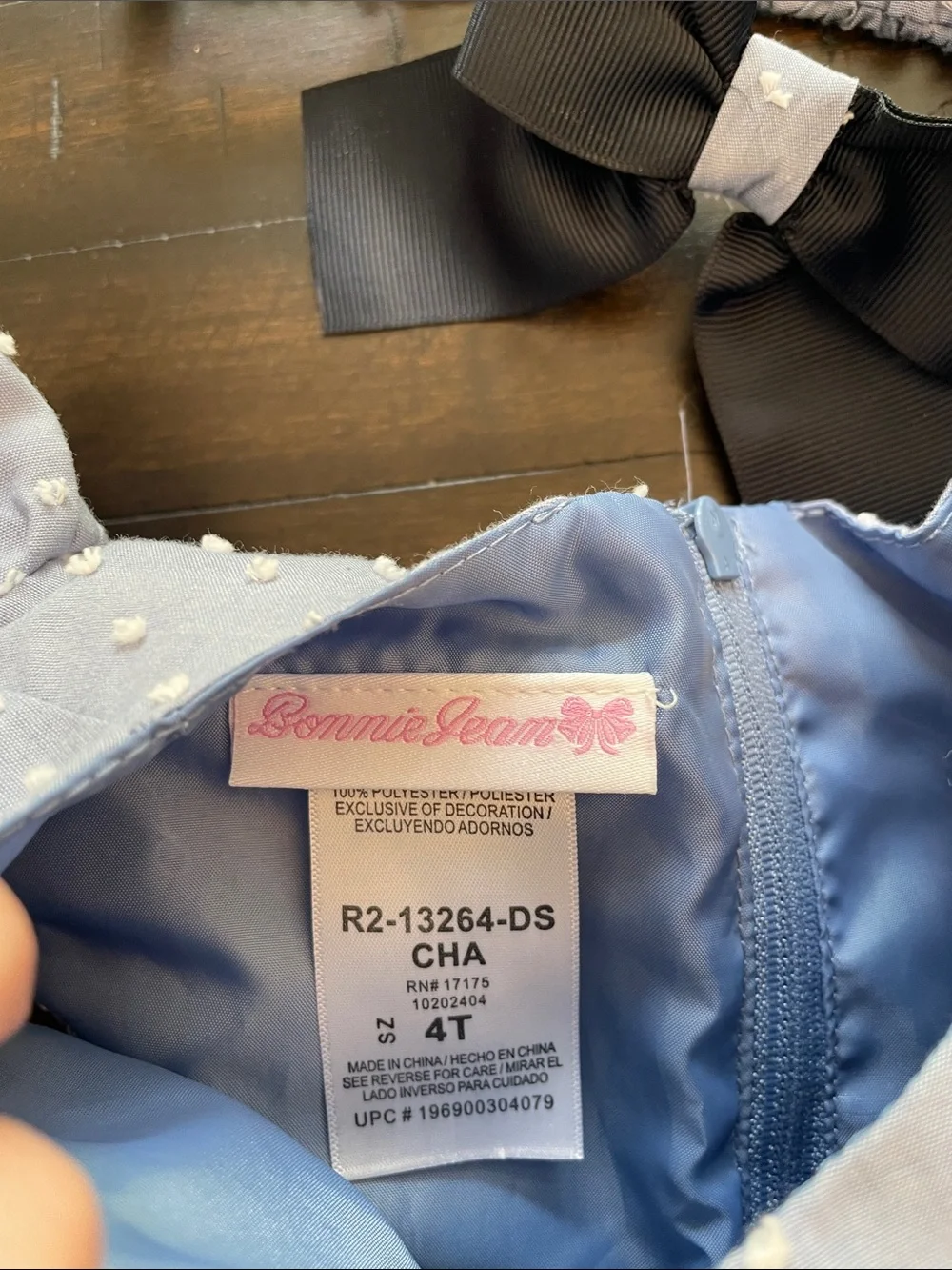 Bonnie Jean Light Gray Swiss Dot Dress with Bow